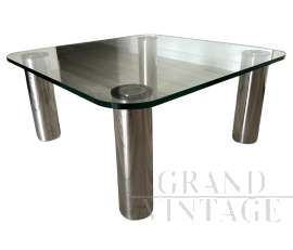 Coffee table designed by Marco Zanuso for Zanotta with glass top                  
                            