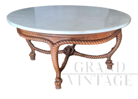Round coffee table from the late 19th century in carved wood and marble