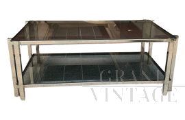 Coffee table in the style of Jacques Adnet in brass and smoked glass