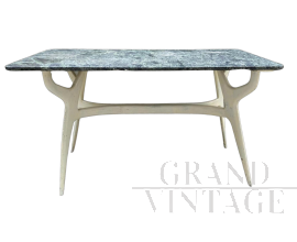1950s Italian table in lacquered wood with green Alps marble top