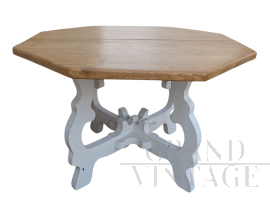 Octagonal chestnut wood table with shaped base, 1970s