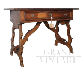 Antique Piedmontese refectory desk or table in solid walnut, 18th century