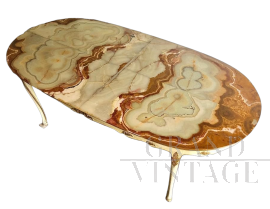 Baroque style lacquered and gilded table with alabaster top, 1950s
