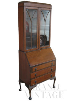 English trumeau with display cabinet and drop-down top, late 19th century