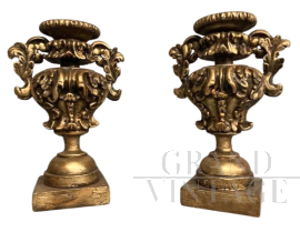 Pair of antique palm tree vases in carved and gilded wood  