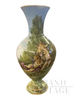 Antique Ginori ceramic vase with cherubs, 1850