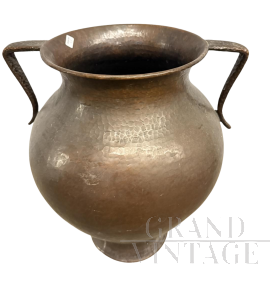 Antique hammered copper amphora vase with two handles, 18th century