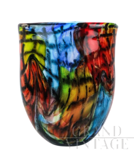 Handcrafted italian oval vase in polychrome harlequin glass