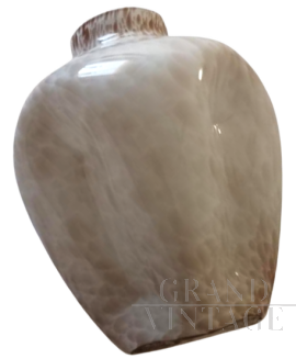 Vintage white and beige glass crumble vase
