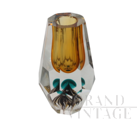 Faceted Murano glass vase in yellow ochre, 1970s