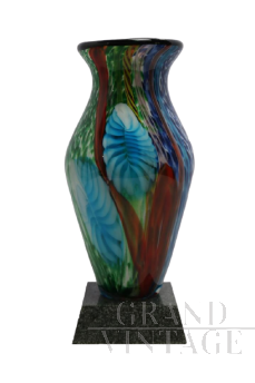 Polychrome glass vase with marble base