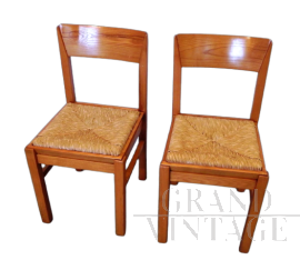 2 80's kitchen chairs with straw seat