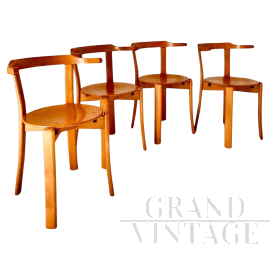 Set di 4 sedie in stile Bruno Rey in faggio massello, Italia anni '70                            