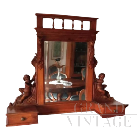 Alzata da cassettiera antica con specchio e cassetti                            