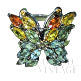 Art Deco style butterfly ring with Sapphire and Aquamarine