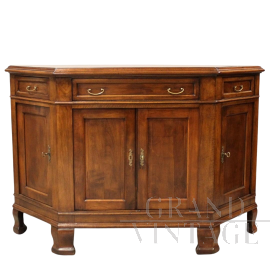 Antique notched sideboard in cherry wood with 4 doors, Italy 18th century