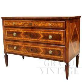 Antique Louis XVI chest of drawers in inlaid walnut, Italy 18th century            