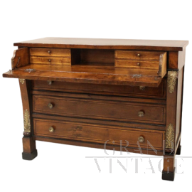 Antique Empire chest of drawers with drop-down top, Italy 1800s
                            