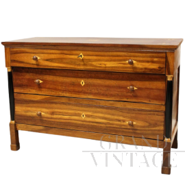 Antique Empire chest of drawers in inlaid walnut from the 19th century           