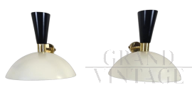 Applique vintage stile Stilnovo in metallo bianco e nero