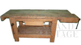 Antique carpenter's bench work table with double vice