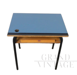 Vintage school desk in blue formica, 1970s