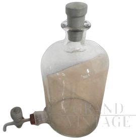 Bottiglia in vetro da laboratorio chimico con spillatore, anni '70                            