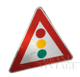 Cartello stradale semaforico vintage anni '80                            