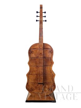 Cassettiera Art Déco in radica a forma di contrabbasso                            