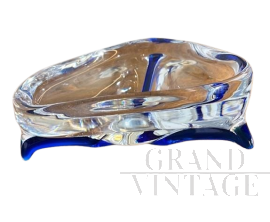 Ciotola centrotavola in vetro di Murano trasparente e blu, anni '70                            