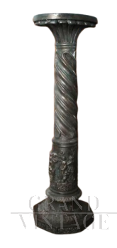 Colonna antica in marmo bronzato scolpito con scene classiche, primi '900                            