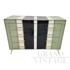 Comò 4 cassetti rivestito in vetro in stile retrò                            