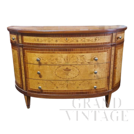 Comò a mezzaluna intarsiato in stile antico Luigi XVI                            