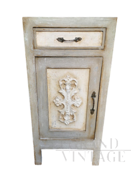 Vintage shabby chic bedside cabinet with frieze