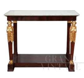 Antique French Empire console from the Consulate period in mahogany feather