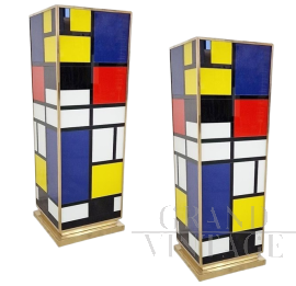 Pair of Mondrian style glass design columns