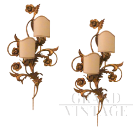 Pair of antique wall lamps in gilded bronze from the early 19th century