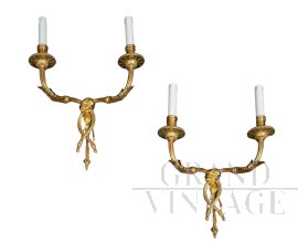 Coppia di applique antiche Napoleone III in bronzo dorato cesellato                            