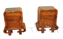 Coppia di comodini Art Déco in noce                            