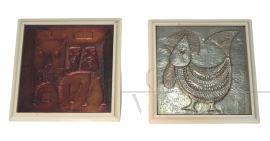 Coppia di formelle decorative in rame in stile Schaffenacker, anni '70                            