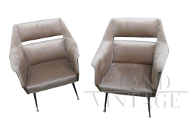 Pair of Gigi Radice armchairs in beige microfibre