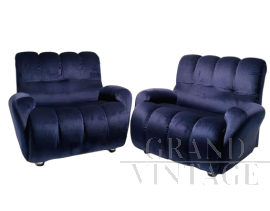Pair of blue velvet armchairs from the 70s