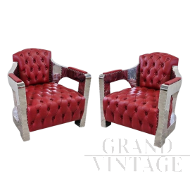 Pair of Aviator armchairs in red leather