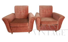 Pair of comfortable vintage velvet armchairs, 1950s
