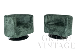 Coppia di poltrone girevoli anni '90 in bouclé verde                            