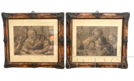 Coppia di stampe antiche con personaggi, metà '800            
                            