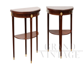 Coppia di tavolini antichi da gioco a demi lune Napoleone III in mogano                            