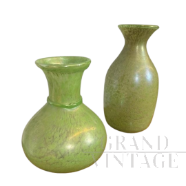 Coppia di vasi dei Fratelli Toso in vetro di Murano a lustri metallici, anni '60                            