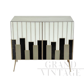 Credenza a due ante design in vetro bianco e nero, anni '80                            