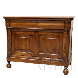 Antique Louis Philippe Capuchin sideboard in carved walnut, Italy 19th century